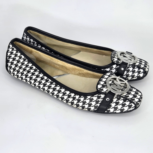 Michael Kors Fulton Houndstooth Flats Slip On Moccasin Black White Logo 7.5 - Picture 1 of 8